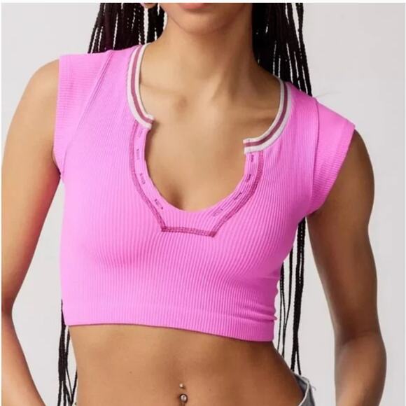 Urban Outfitters go for gold pink ribbed crop top XS/S - Picture 1 of 6